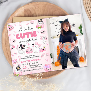 Cute Pink Ghost Halloween Baby Shower Party Photo Invitation