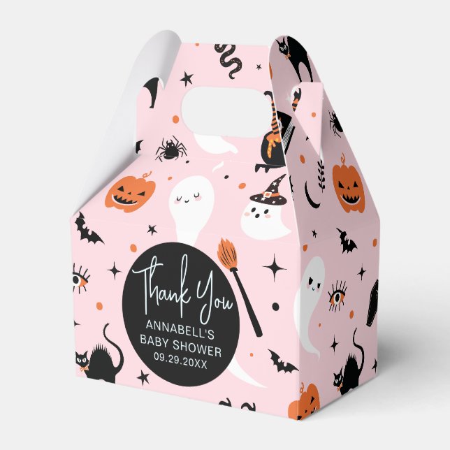 Cute Pink Ghost Halloween Baby Shower Thank You Favour Box (Front Side)