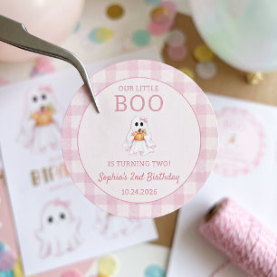 Cute Pink Ghost Halloween Birthday Classic Round Sticker