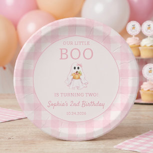 Cute Pink Ghost Halloween Birthday Paper Plates