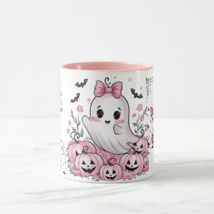 Cute Pink Ghost Halloween Pastel Pumpkin Two-Tone Mug