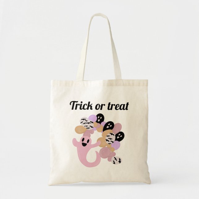 Cute Pink Ghost Halloween Treat  Tote Bag (Front)