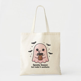 Cute Pink Ghost Iced Coffee - Spooky Season but ma Tote Bag