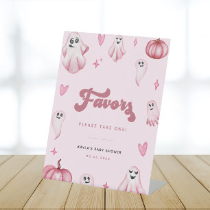 Cute Pink Ghost Little Boo Baby Shower Favours Sig Pedestal Sign