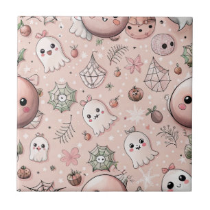 Cute Pink Ghost & Pastel Halloween Seamless Tile