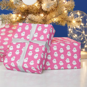 Cute Pink Ghost Pattern – Halloween Design Wrapping Paper