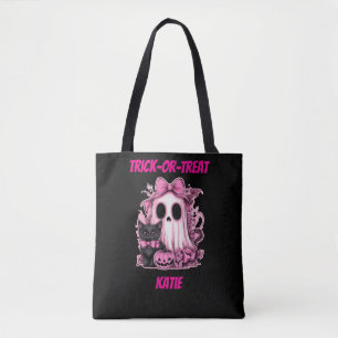 Cute Pink Ghost Personalised Halloween Tote Bag
