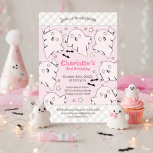 Cute Pink Ghosts Kids Halloween Birthday Invitation