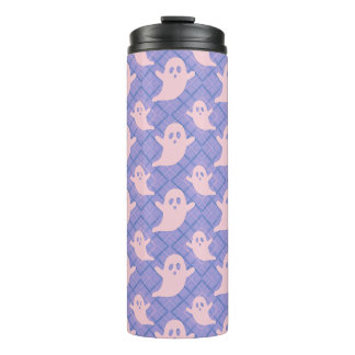 Cute Pink Ghosts on Purple Plaid Thermal Tumbler