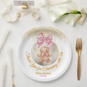 Cute Pink Gingerbread Girl Bauble Christmas Baby  Paper Plate