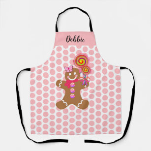 Cute Pink Gingerbread Girl Personalised Baking Apron