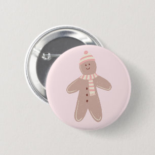 Cute pink gingerbread man illustration 6 cm round badge