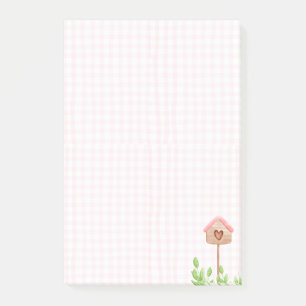 Cute Pink Gingham Birdhouse Heart Cottagecore Post-it Notes