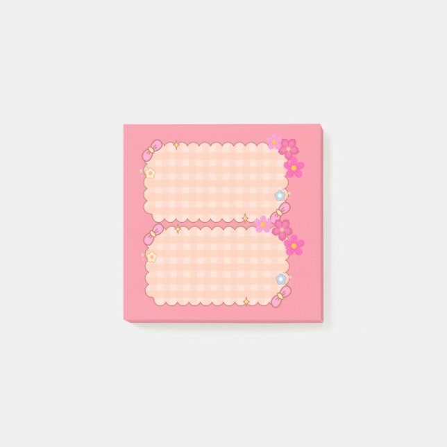 Cute Pink Gingham Floral Coquette Post-it Notes (Front)