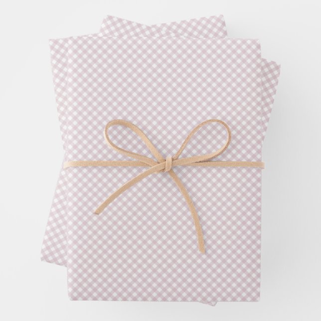 Cute pink gingham simple classic checks baby wrapping paper sheet (In situ)