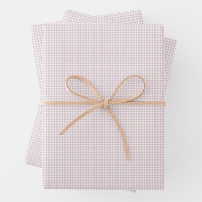 Cute pink gingham simple classic plaid checks wrapping paper sheet (In situ)