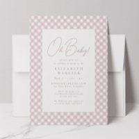Cute pink gingham simple girl baby shower