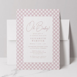 Cute pink gingham simple girl baby shower invitation