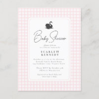 Cute Pink Gingham Swan Simple Baby Shower