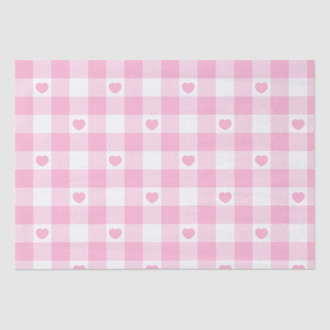 Cute Pink Gingham Vichy With Hearts Tissue Paper (Front)