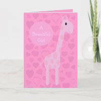 Cute Pink Giraffe & Hearts New Baby Girl