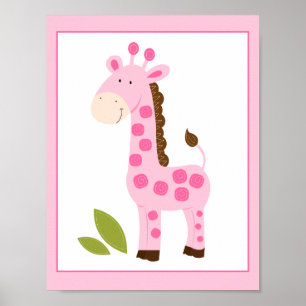 CUTE PINK GIRAFFE WALL ART PRINT