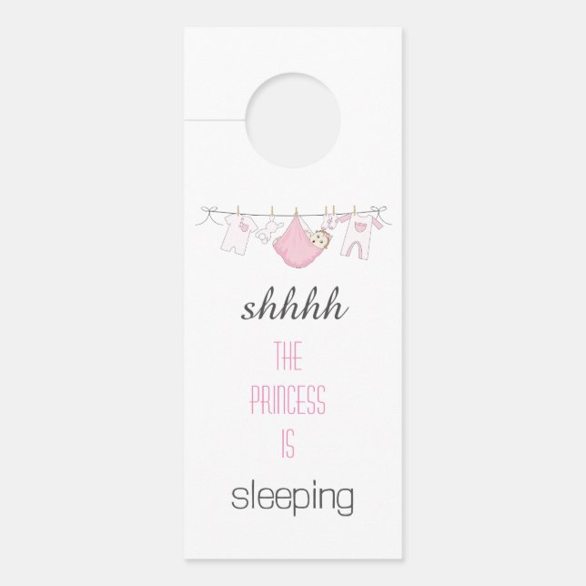 Cute Pink Girl Baby Sleeping Clothesline  Door Hanger (Front)