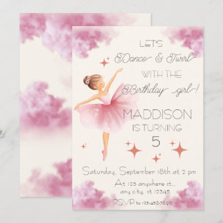 Cute Pink girl birthday ballet party Invitation