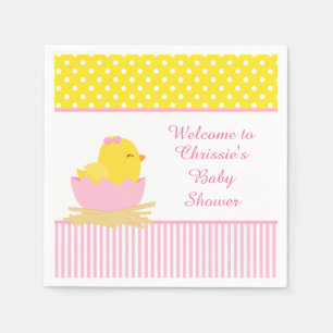 Cute Pink Girl Chick Baby Shower Party Napkin