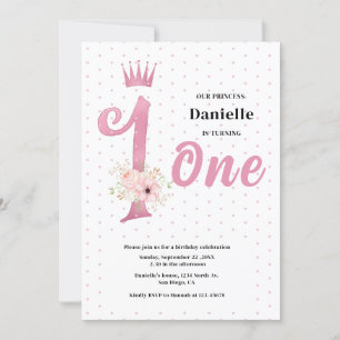 Cute Pink Girl First Birthday Invitation
