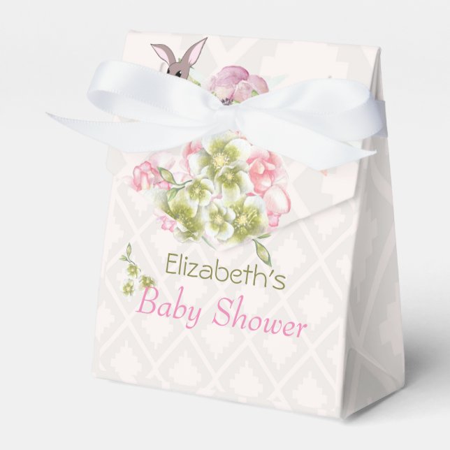 Cute Pink Girl  Floral Bunny Baby Shower Favour Box (Front Side)