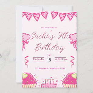 cute pink girl glitter birthday  invitation