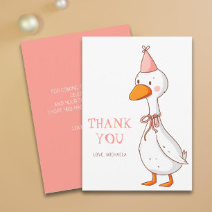 Cute Pink Girl One Silly Goose Birthday Thank You Card