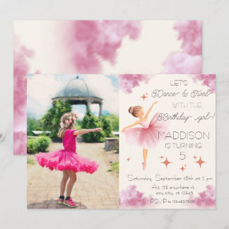 Cute Pink girl photo birthday ballet party Invitation