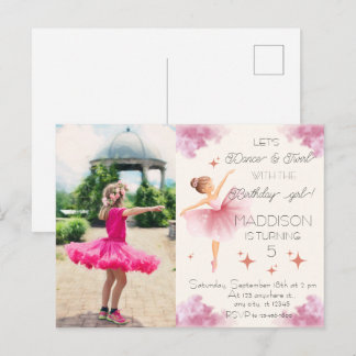 Cute Pink girl photo birthday ballet party Postcard