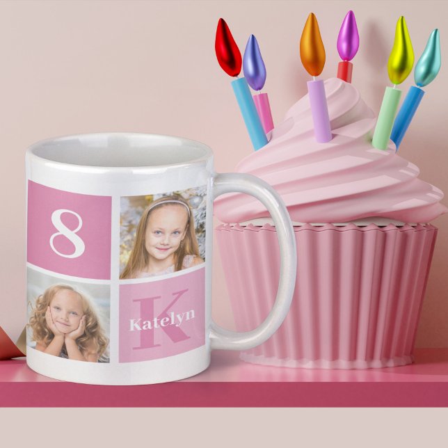 Cute Pink Girl Photo Collage Custom Birthday Gift Coffee Mug (Creator Uploaded)