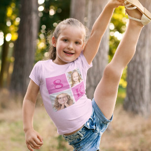 Cute Pink Girl Photo Collage Custom Birthday Party T-Shirt