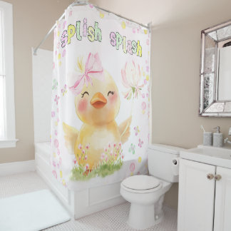 Cute Pink Girl Rubber Duck Shower Curtain