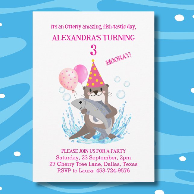 Cute Pink Girl Sea Otter Birthday Invitation (Creator Uploaded)
