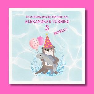 Cute Pink Girl Sea Otter Birthday Party Napkin