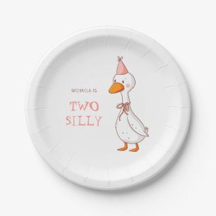 Cute Pink Girl Two Silly Goose Birthday Paper Plate