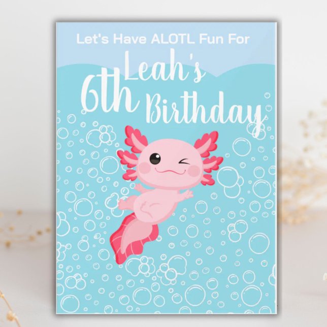 Cute Pink Girls Axolotl Birthday Party Acrylic Sign (Creator Uploaded)
