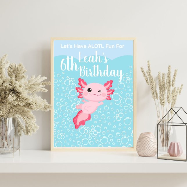 Cute Pink Girls Axolotl Birthday Party Poster (Creator Uploaded)