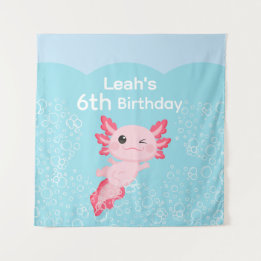 Cute Pink Girls Axolotl Birthday Party Tapestry
