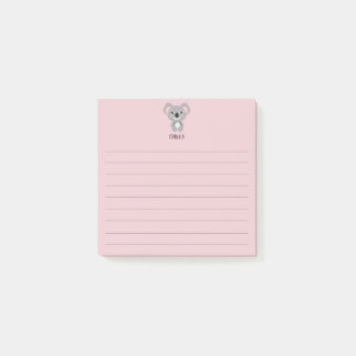 Cute Pink Girls Koala Bear Name Post-it Notes