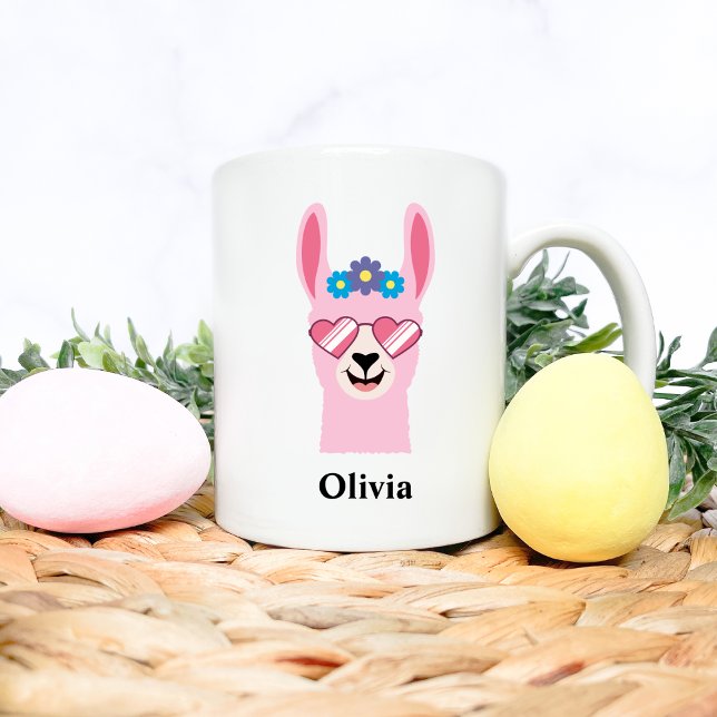 Cute Pink Girls Llama Personalise Name Coffee Mug (Creator Uploaded)