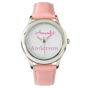 Cute Pink Girls Personalised Name Watch