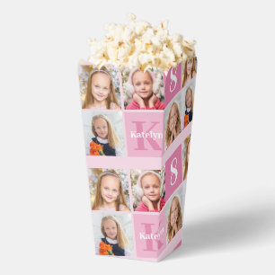 Cute Pink Girls Photo Birthday Party Popcorn Favour Box