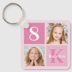 Cute Pink Girls Photo Collage Personalized Key Ring