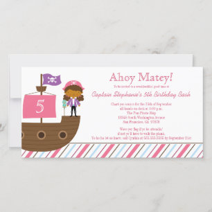 Cute pink girl's pirate birthday party invitation
